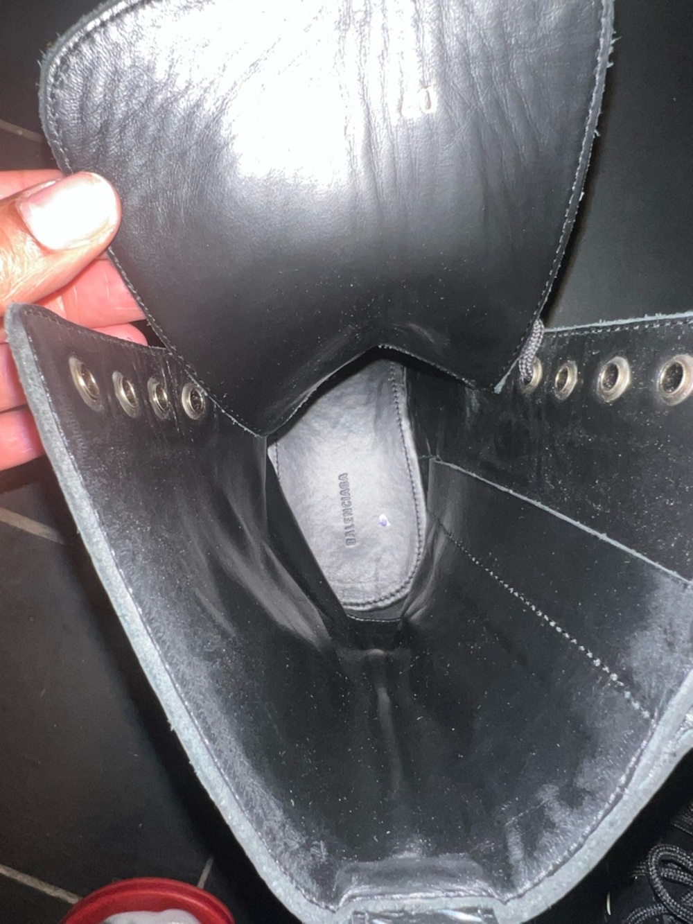 Balenciaga Black and White Graphic Platform Combat Boots - Picture 6 of 6